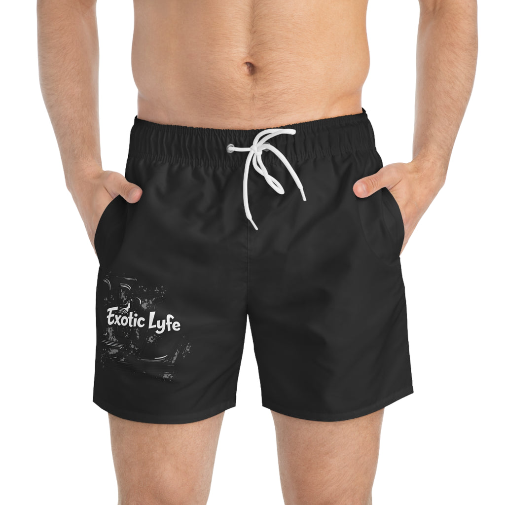 Men's Black 'Exotic Lyfe' Swim Trunks — Lightweight Beach Shorts