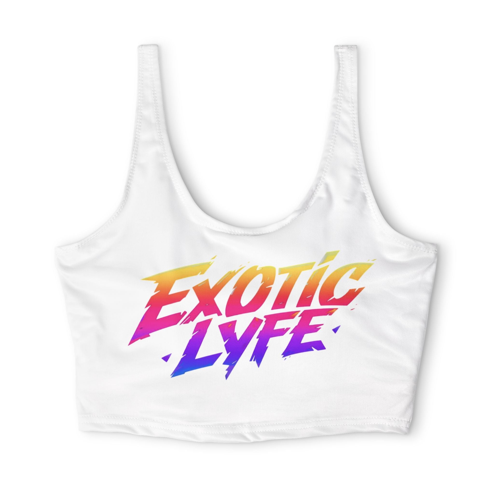 Exotic Lyfe Sports Bra — Colorful Gradient Logo Crop Top