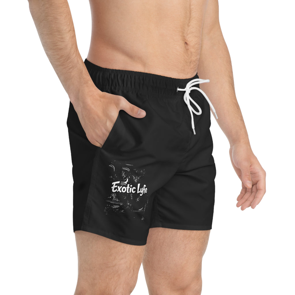 Men's Black 'Exotic Lyfe' Swim Trunks — Lightweight Beach Shorts